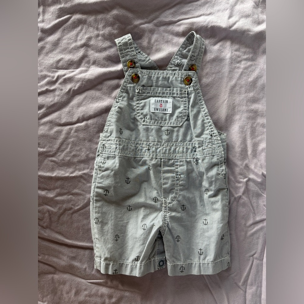 Gray Striped Kids Overalls